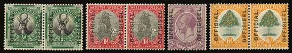 1926 (OFFICIAL) SG O1/4 Set of 4 to 6d, opt type O1 (with stops), horizontal pairs (2d single), large part o.