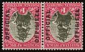 1929 (OFFICIAL) SG O9/b 1929-31 6d green and orange, Pretoria typo ptg, type O2 opt, block of 4, upper right (Afrikaans) stamp