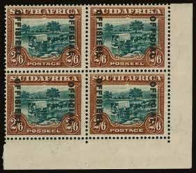 matching lower left corner blocks of 4, each with R10/1 showing stop after OFFICIAL, very fine o.g. (1s block unmounted).