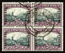 1930-47 2s6d blue and brown, rotogravure SUIDAFRIKA one word, opt type O2, horizontal pair, right (Afrikaans) stamp showing variety