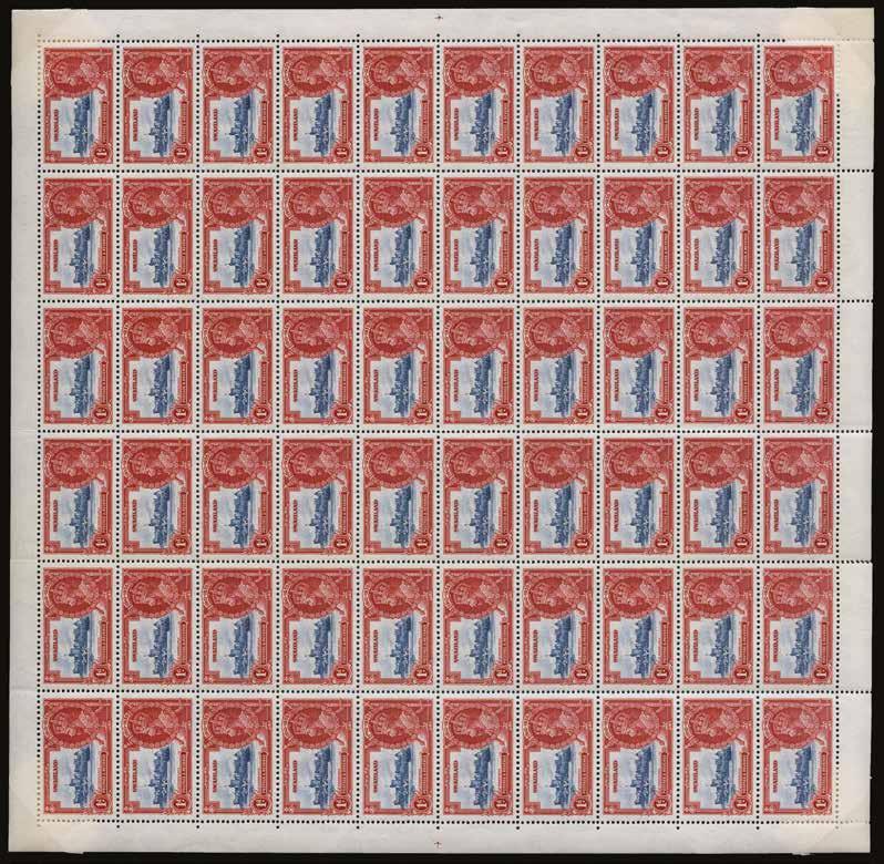 1935 (UNUSED) SG 21/e Silver Jubilee 1d deep blue and scarlet, complete folded sheet of 60 (6x10) from vignette plate 6, showing variety Double