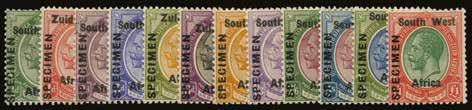 P00511001 48 South West Africa 1923 (SPECIMEN) SG 1s/12s Setting I set of 12 to 1, singles with