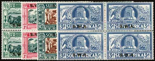 1937 (UNUSED) SG 97/104 Coronation set of 8 to 1s, matching folded interpane blocks of