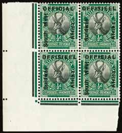 1926 (OFFICIAL) SG O1 ½d black and green, type O1/2 opts, lower left corner block of 4, fresh unmounted o.