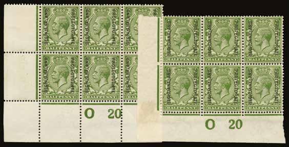 1897 (UNUSED) SG 59/65 1897-1902 set of 7 to 6d, type 19 BECHUANALAND PROTECTORATE opt, in marginal blocks of 4 (corner except 6d, which shows part ornament), brilliant o.g. (at least two stamps in each block unmounted).