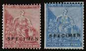 Rhodesia & Nyasaland 1954 Cinderella SG 14/15 1954-56 10s and 1, blocks of 4, each stamp cancelled by twin horizontal black bars as used for Post Office training, unmounted o.g. Scarce.