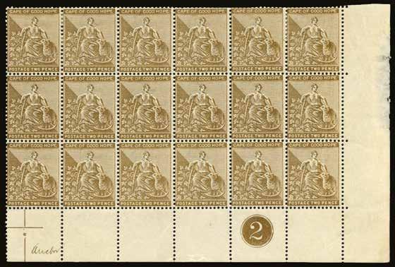 P178011576 25 1891 (UNUSED) SG 55a/b 2½d on 3d deep magenta, block of 20 (5x4), the top left stamp showing variety 1 with horizontal serif (pos. 8 of the setting), o.g. (18 stamps unmounted).