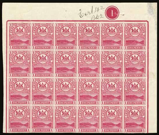 1893 (UNUSED) SG 57a/b 1d on 2d deep bistre, block of 4 with interpane margin at right, lower right stamp variety No stop after PENNY (R7/6, upper left pane), brilliant o.g. Scarce and very fine.
