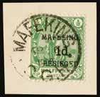 [Pos. 5 and 6 show no comma.] P189000181 475 1900 (USED) SG 2 1d on ½d green Standing Hope, type 1 surcharge, pos.