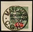 1900 (USED) SG 6 1d on ½d vermilion Bechuanaland Protectorate, six examples tied to individual pieces by matching complete strikes of