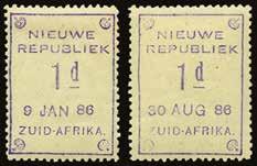 New Republic SG 2 1886-87 1d violet on yellow, two examples respectively dated 9 JAN 86