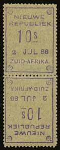 SG 42a 1886-87 10s violet on blue granite paper, without embossed arms, dated 2 JUL 86, tete-beche