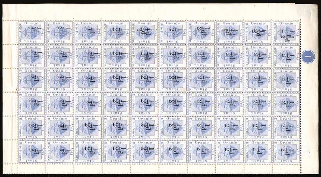 58 1896 (UNUSED) SG 69/75/a (Sept) ½d on 3d ultramarine, type 9 (a-g) surcharges, complete folded sheet of 240 (lacking bottom margin), showing the same setting of 120 (12x10) with the seven types