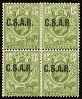 A rare multiple. [N.B. ] P189003883 375 1905 (OFFICIAL) SG RO4 Railway Official. 3d mauve, opt CSAR (type RO1) at bottom, large