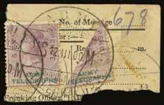 1899 (TELEGRAPH) SG AT6a 1899-1900 6d lilac and green, a complete example and a DIAGONAL BISECT, tied to piece by two crisp strikes of VS-M