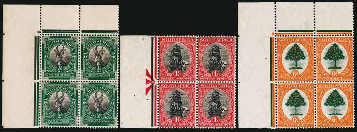 1926 (UNUSED) SG 30/2 1926-27 London printing ½d, 1d and 6d, left marginal blocks of 4 (with unperforated left margin), ½d and 6d from upper left corner and 1d showing marginal arrow, large