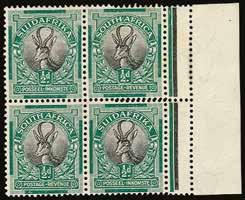 SOLD 1926 (UNUSED) SG 30var 1926-27 ½d black and green, Pretoria printing, right marginal block of 4 showing double