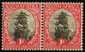 1927 (UNUSED) SG 38a 1927-30 Recess pictorial 5s black and green, perf 14x13½ (up), horizontal pair, large part o.g. with fresh colour.