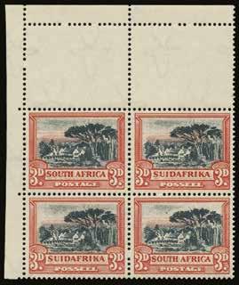 P14517410 475 1930 (UNUSED) SG 44e 1930-45 2d blue and violet, Rotogravure ptg, SUIDAFRIKA one word, lower right corner block of 4, R20/6 showing minor
