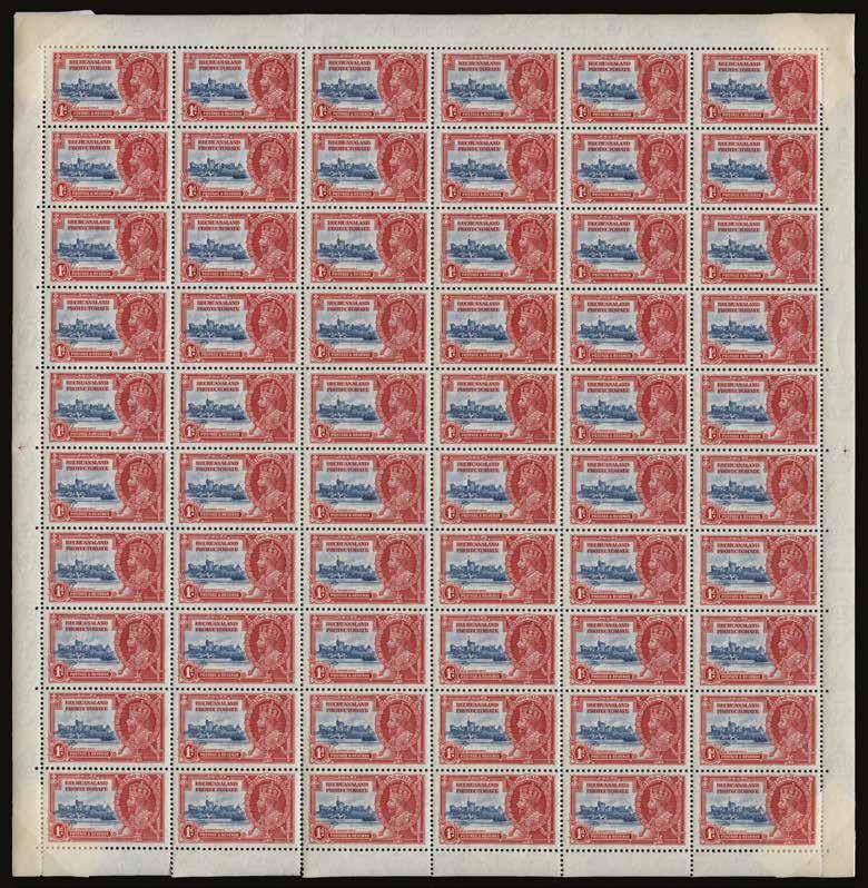 1935 (UNUSED) SG 111/e Silver Jubilee 1d deep blue and scarlet, complete folded sheet of 60 (6x10) from vignette plate 6, showing variety Double flagstaff on R5/2 and diagnostic flaws on R1/1