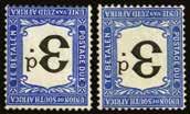 P15609382 48 1914 (POSTAGE DUE) SG D4w 1914-22 3d black and bright blue, and second example in distinct shade of cobalt-blue, both showing variety wmk inverted, fine large part o.g. An interesting pair.