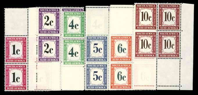 1948 (POSTAGE DUE) SG D40/a 1948-49 SUID-AFRIKA 2d black and violet, block of nine with