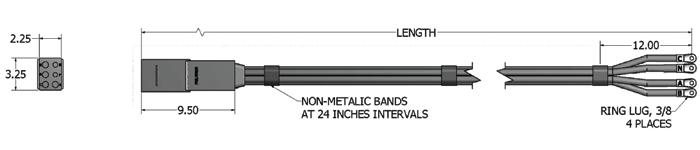 Banded 0 Hz No Replaceable Contact Section 4 Conductors - No Control Leads Neoprene Molded Plug Temperature Rating - +105 C (221 F) - C (- F) Resistant to Abrasion, Aircraft Fuel, Ozone, Oil,