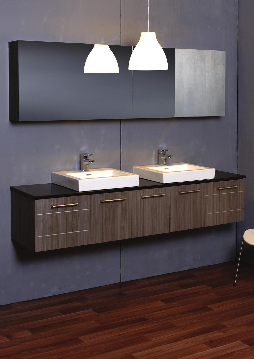 The Slab 1800 Cabinet and matching Mode shaving cabinet in Lustrous