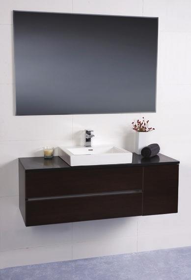 FEATURES Cabinet available in White and Black Gloss or Wood Grain finishes as shown on page 30 Select from the bench top options on page 30 with the basin of your choice Drawer organiser Metal Sided