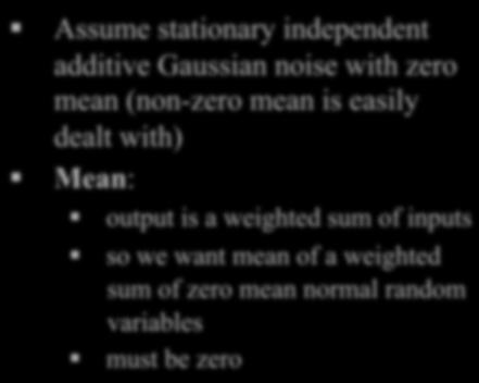 weighted sum of inputs so we want mean of a weighted sum of zero mean normal random