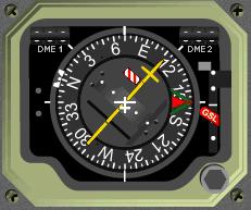 Jet MD-81 DME: DME for each NAV is displayed in the upper corners of the HSI with DME for NAV1 on the left and DME for NAV2 on the right.
