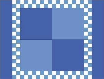 Repeat to make a total of two top/bottom borders. 7. Lay out the two pieced side borders and two pieced top/bottom borders as shown around the center square. 8.