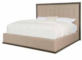 Bed Oak Solids with Quarter Flaky Oak Veneer, Metal and Fabric: Linen Glavin 6201-90850-MULTI Angelico Queen Upholstered Panel Bed 70