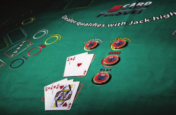 five-card game is for players to make their highest two-card flush hand against the dealer.
