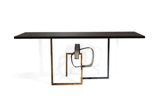 CCT32 LOST CONSOLE TABLE HEIGHT 760mm 30 WIDTH 1800mm 70 3 /4 DEPTH 500mm 19 3 /4 Shale with Black Lacquer top Forged steel with decorative finish and lacquered wood top NET WEIGHT 32kg 70 1