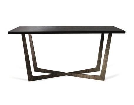 FOR SHIPPING 250 2 CCT31 TAPERING X CONSOLE TABLE HEIGHT 765mm 30 WIDTH 1550mm 61 DEPTH 570mm 22 1 /2 1 Brushed Silver/2 French Brass with Dark Fumed Oak top Forged steel with decorative