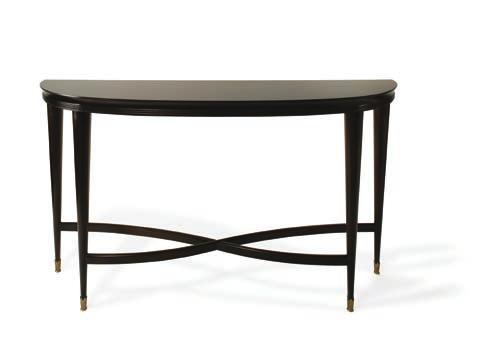 CCT27 GIOVANNA CONSOLE TABLE HEIGHT 870mm 34 1 /4 WIDTH 1550mm 61 DEPTH 370mm 14 1 /2 Chestnut Gloss with Polished Brass feet Tulip wood legs and beech veneer top with patinated brass NET WEIGHT 23.
