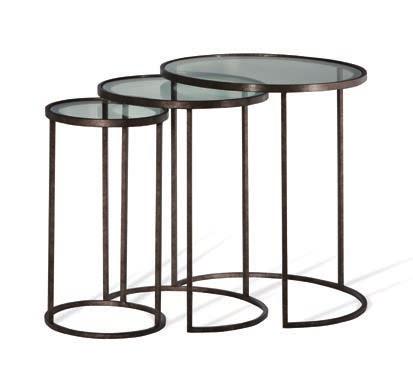 1 3 CST39 NEST OF TABLES TOTAL HEIGHT 600mm 23 1 /2 WIDTH 602mm 23 3 /4 DEPTH 500mm 19 3 /4 1 Bronzed/2 Burnt Silver/3 French Brass with Astronomy/Black/Clear or Tri-colour glass top Steel with