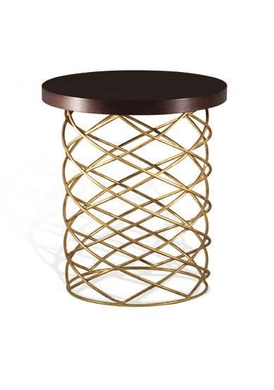 2 CST35 WHIRL SIDE TABLE HEIGHT 580mm 22 3 /4 DIAMETER 520mm 20 1 /2 1 Decayed Gold/2 Decayed Silver with Dark Fumed Oak top Steel with decorative finish and oak veneer top NET WEIGHT 12.