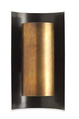 TWL92L LARGE COVEX WALL LIGHT HEIGHT 406mm 16 WIDTH 225mm 8 3 /4 PROJECTION 150mm 6 BACKPLATE DIMENSIONS H 135mm (5 1 /4 ) x W 115mm (4 1 /4 ) 203mm Antiqued Brass and Bronze Fixing Point DESIGNER S
