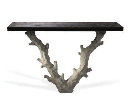 HEIGHT 785mm 31 WIDTH 1200mm 47 1 /4 DEPTH 350mm 13 3 /4 1 Aged Plaster/2 Bronzed/3 Plaster White with Black Lacquer, Dark Fumed Oak or Pippy Oak top Cast composite and steel with decorative finish