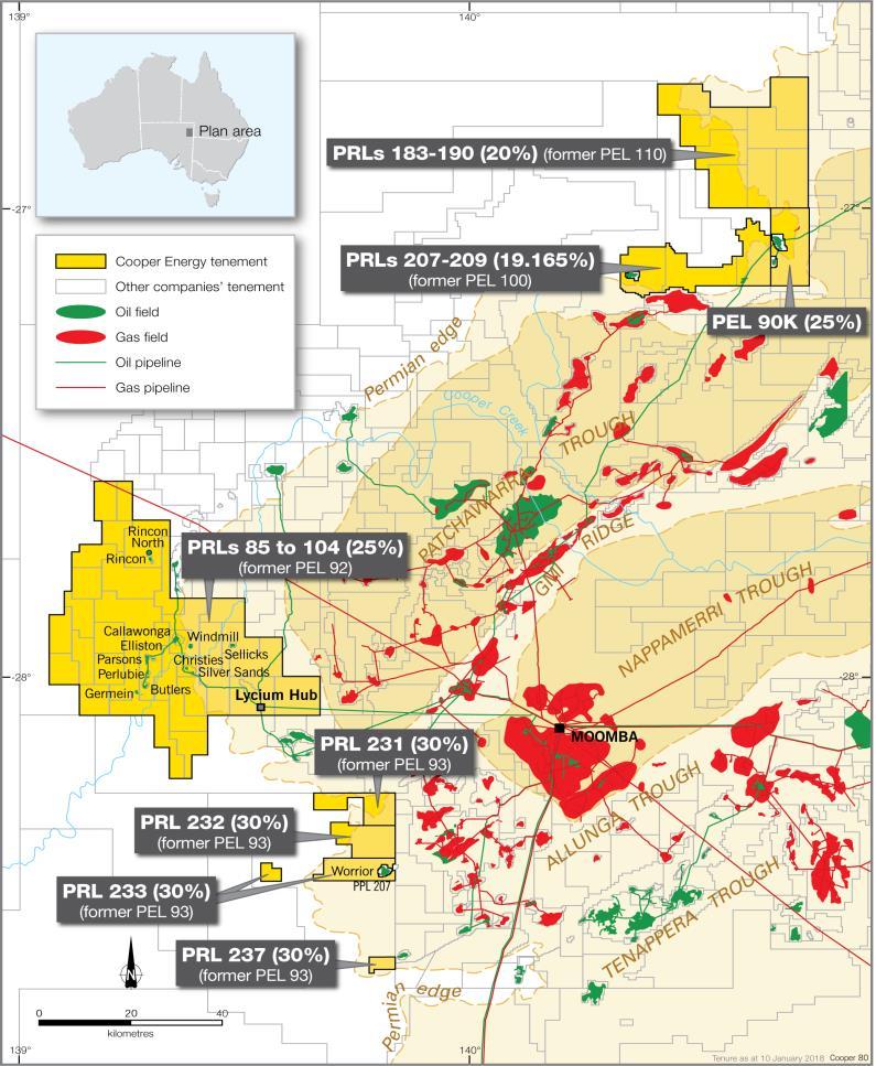Cooper Basin The company s Cooper Basin interests during the quarter comprised: Cooper Basin, South Australia a) a 25% interest in the oil-producing PEL 92 Joint Venture which holds the PRLs 85-104
