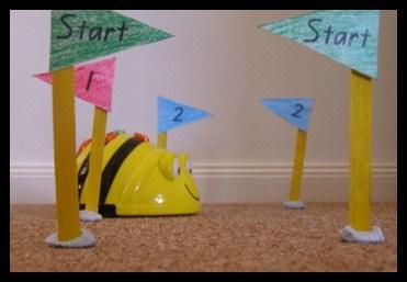 2D shape card packs. Students program (teach) their BeeBots to navigate around an obstacle course.