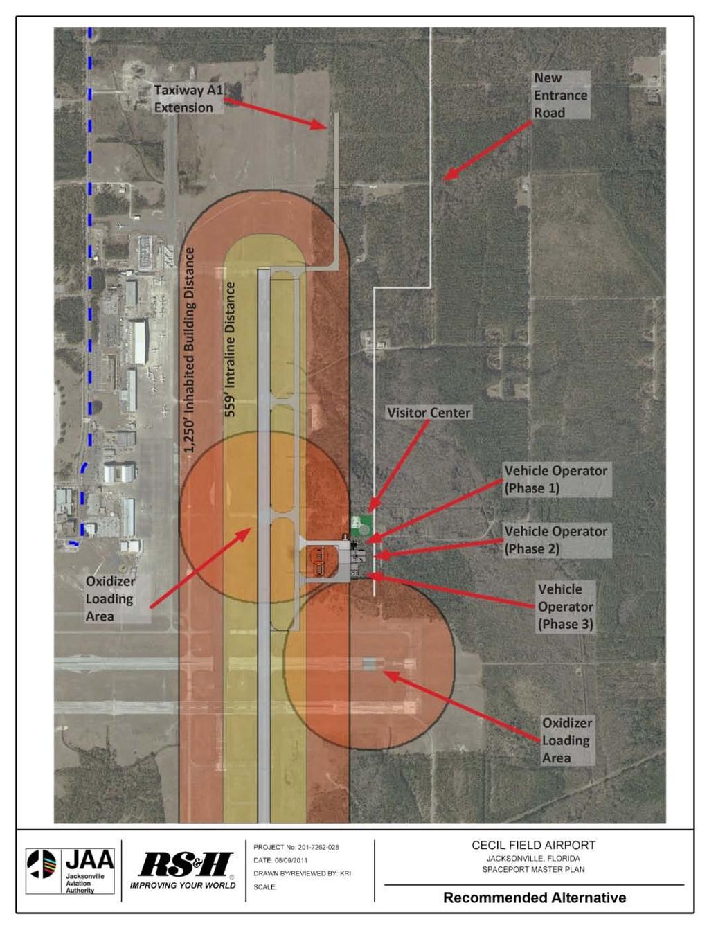 For the long term, the recommended alternative is to develop the operator facilities and visitor center east of Runway 18L-36R and north of Taxiway B.