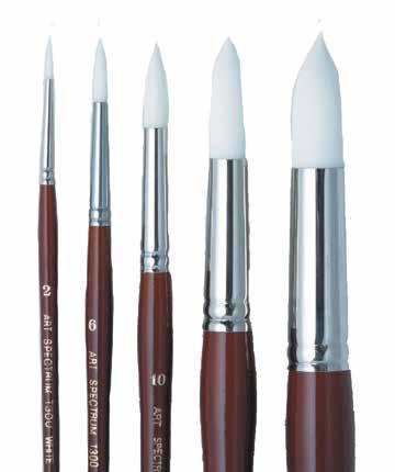 Art Spectrum Series T300 White Taklon Round, single filament white Taklon brush. Short Mahogany stained handle, with a nickel plated brass ferrule. Capable of fine lines as well as smooth washes.