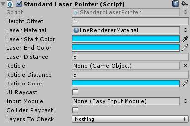 Pointers Standard Laser Pointer Your typical pointer for the new Gear VR controller. Inspector options explained below.