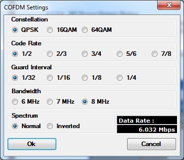 3.7.4 Modulation Control COFDM - The COFDM modulation control has two options on the drop down menu: 3.7.4.1 COFDM Choosing the COFDM will open a menu as shown below: Figure 3-9: COFDM settings The COFDM Modulation settings affect the data rate and error rates.