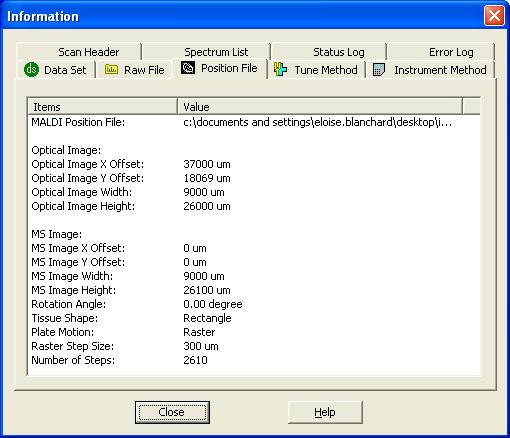 A ImageQuest Reference Dialog Boxes Position File View Use the Position File