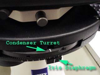 1. The fluorescence filter turret has several positions that may be used for different imaging applications. Brightfield - no filters are in the light path DAPI FITC Texas-Red DIC analyzer 2.