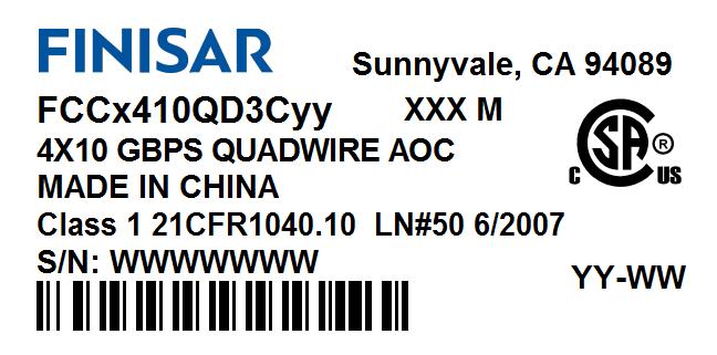 Figure 6 Quadwire production-level product label XI. References 1. INF-8438i Specification for QSFP (Quad Small Formfactor Pluggable) Transceiver, Rev 1.0, November 2006 2.